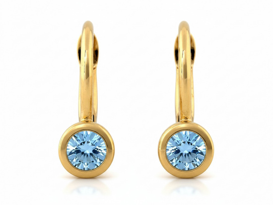 Złote kolczyki z niebieską cyrkonią