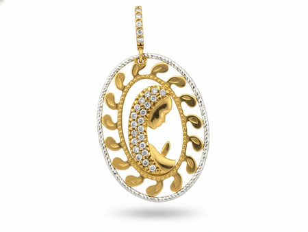 Zawieszka złoty medalik Matka Boża w modlitwie owalny ażurowy