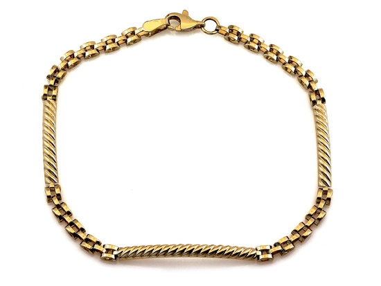 Złota bransoletka sztywne wstawki elementowa