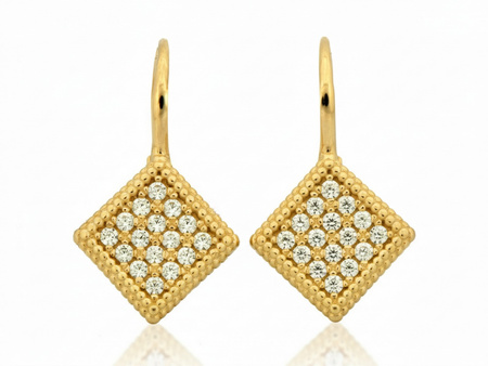 Kolczyki złote kwadraty z cyrkoniami angielskie zapięcie