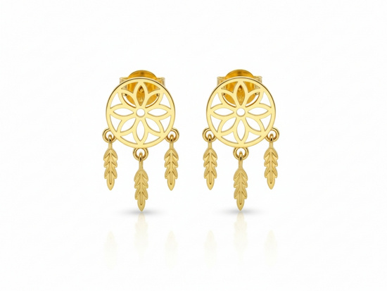 Kolczyki złote małe łapacze snów na sztyfcie