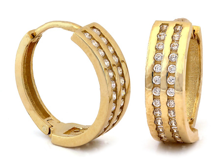 Kolczyki złote małe kółeczka z cyrkoniami 14mm