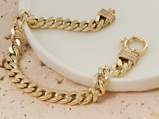 Bransoletka złota gruba pancerka z cyrkoniami okazała ekskluzywna