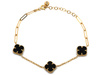 Bransoletka złota trzy czarne kwiatki kamienie syntetyczne