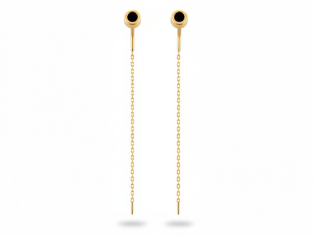 Kolczyki złote przeciągane z czarną cyrkonią