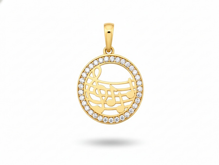 Zawieszka złota okrągła z kluczem wiolinowym i nutkami