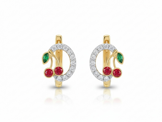 Kolczyki złote dla dziewczynki z wisienkami