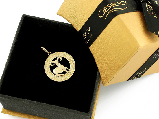 Złota zawieszka zodiak Baran okrągły wisiorek