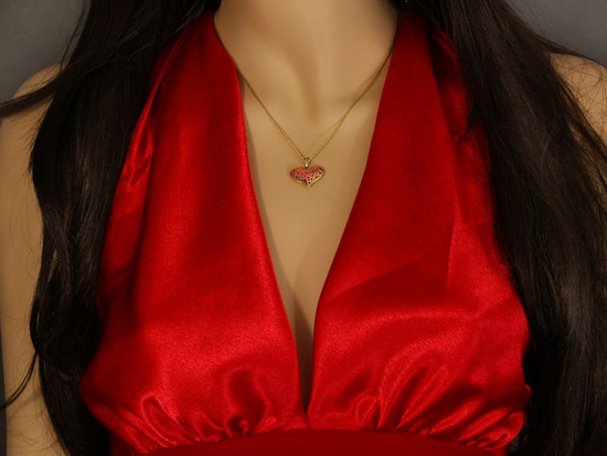 Złota zawieszka serce z czerwoną emalią