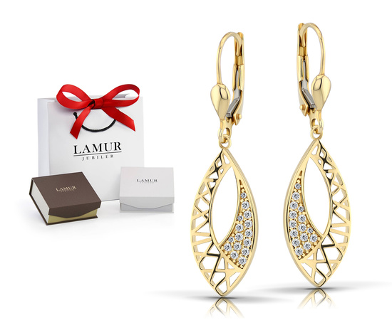 Złote kolczyki 585 ażurowe - wiszące 