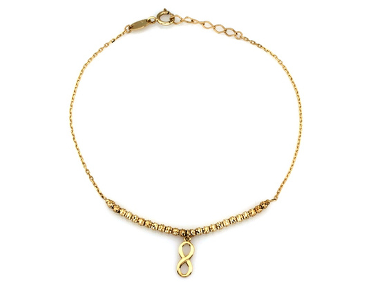Złota bransoletka z kulkami i wiszącą nieskończonością