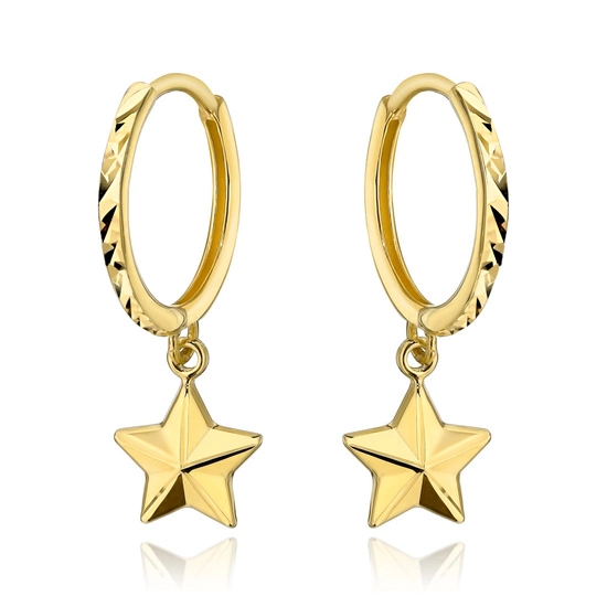 Złote kolczyki 585 diamentowane kółeczka z gwiazdkami