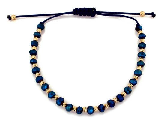 Bransoletka złota z niebieskimi kamieniami i kulkami