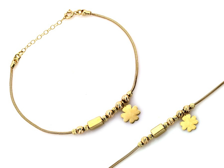 Bransoletka złota z kulkami i wiszącą koniczynką