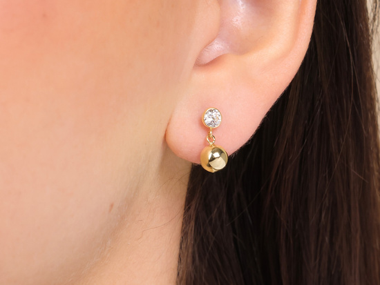 Kolczyki złote z wisząca kulką na sztyfcie