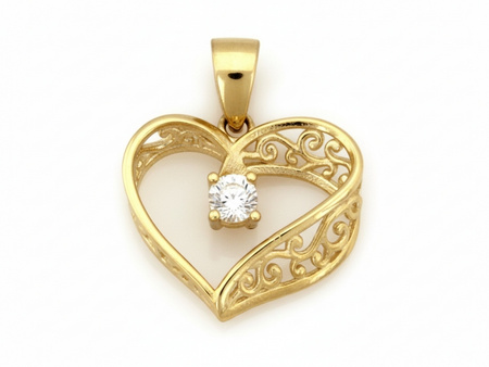 Zawieszka złote serce ażurowe z cyrkonią