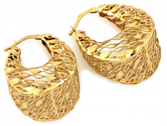 Kolczyki złote duże owalne ażurowe przestrzenne