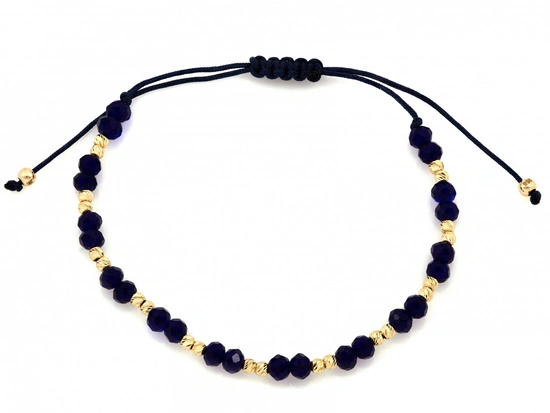 Bransoletka złota z kulkami na niebieskim sznurku