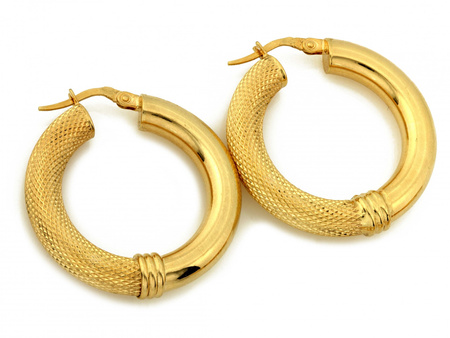 Kolczyki złote dmuchane koła zdobione angielskie zapięcie 32mm