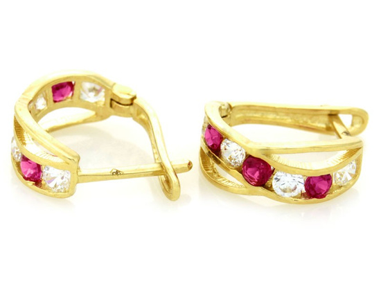 Dziecięce kolczyki złote z czerwonymi cyrkoniami