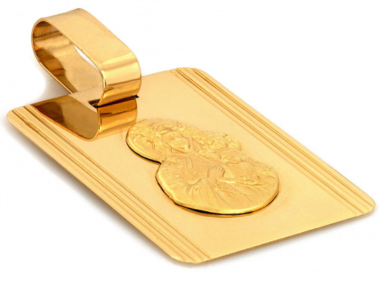 Duży złoty medalik prostokątna blaszak Matka Boska Częstochowska