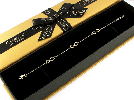 Bransoletka złota łańcuszkowa z trzema nieskończonościami