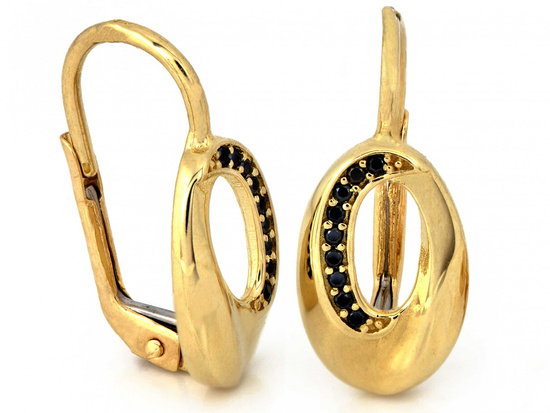 Kolczyki złote owalne z czarnymi cyrkoniami angielskie zapięcie
