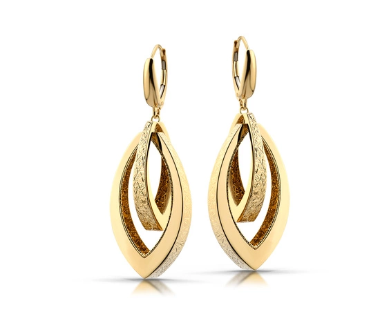 Złote kolczyki 585 wiszące zdobione o geometrycznym kształcie  