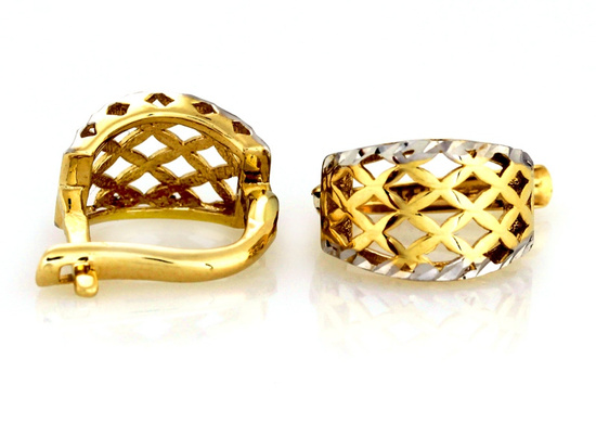 Kolczyki złote ażur w kratkę angielskie zapięcie