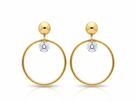 Kolczyki złote kółeczka na sztyfcie z jedną cyrkonią