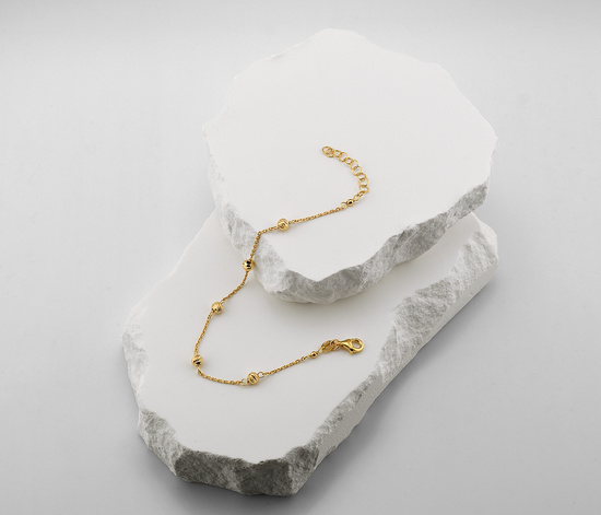 Złota bransoletka 925 z diamentowanymi kuleczkami - 16,5 - 19,5 cm