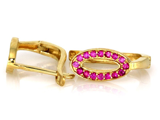 Kolczyki angielskie owal z czerwonymi cyrkoniami