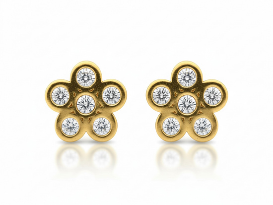 Kolczyki złote kwiatek z cyrkoniami na sztyfcie