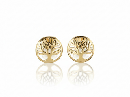 Kolczyki złote ażurowe z drzewkiem szczęścia na sztyfcie