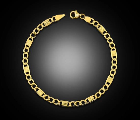 Złota bransoletka 585 figaro z blaszkami