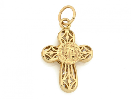 Zawieszka złoty krzyżyk ażurowy św Benedykt