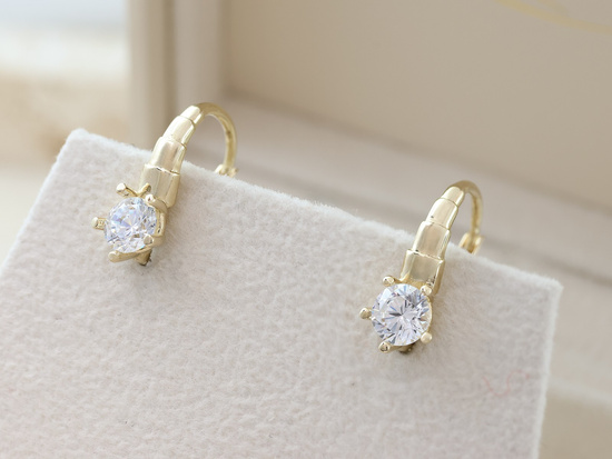 Kolczyki złote angielskie klasyczne z cyrkoniami