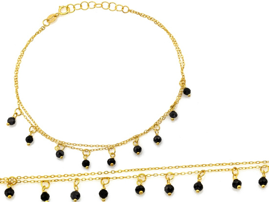 Bransoletka złota z wiszącymi czarnymi onyksami