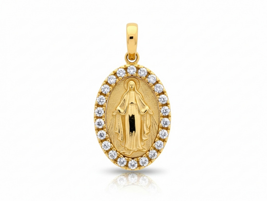 Złoty medalik dla dziewczynki owalny z Niepokalaną
