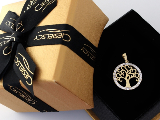 Zawieszka złota ażurowa z drzewkiem szczęścia