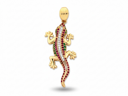 Zawieszka złota jaszczurka z kolorowymi cyrkoniami
