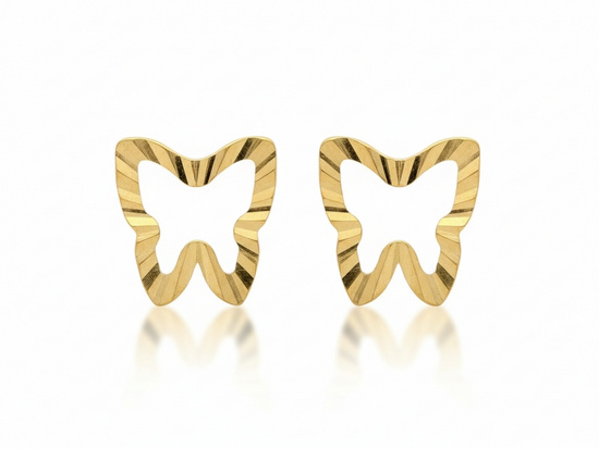 Kolczyki złote motylki kontur na sztyfcie