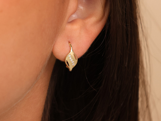 Kolczyki złote angielskie błyszczące z cyrkoniami