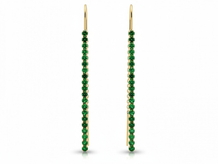 Kolczyki złote długie wiszące z zielonymi cyrkoniami