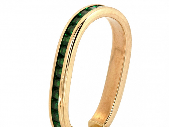 Kolczyki angielskie złote koła owalne z zielonymi cyrkoniami