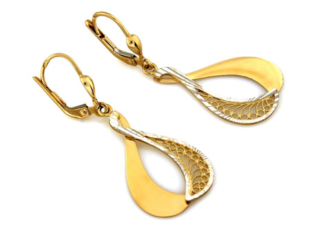 Kolczyki złote wiszące dwa kolory złota