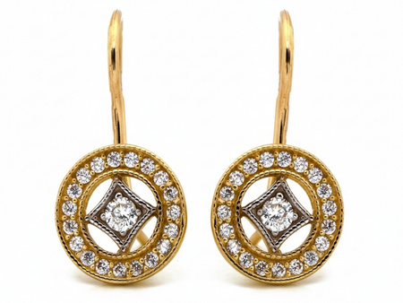 Kolczyki złote na biglu delikatne okrągłe z cyrkoniami