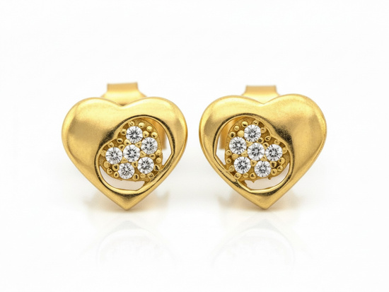 Kolczyki złote sztyfty serca z cyrkoniami