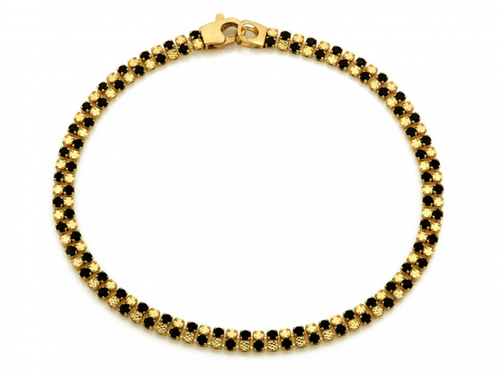 Bransoletka złota z ruchomych elementów z czarnymi cyrkoniami