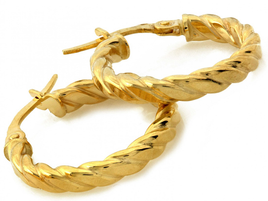 Kolczyki złote koła ozdobne skręcone 21mm